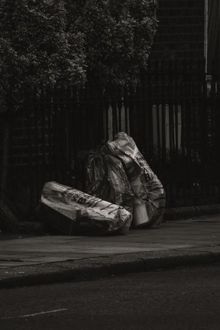 A narrow urban alleyway cluttered with piled-up waste materials and rubbish bags. In the foreground, a large wheeled garbage bin with a weathered, grey, fabric-like cover is positioned on the pavement. The bins appears filled and slightly disorganized. Behind it, an assortment of cardboard boxes, black plastic bags, and loose trash are stacked haphazardly, partially blocking the view of the alley's endpoint. The alley is flanked by tall buildings on either side, with graffiti visible on the right wall, and the left wall showing signs of age and wear. In the background, leafless tree branches stretch over the rubbish heap, with multi-storey buildings partially visible behind the debris. The scene is lit by natural daylight, creating a muted, slightly shadowed atmosphere typical of an alley used for waste disposal or private rubbish clearance. This setting exemplifies a location where waste has accumulated, potentially requiring private rubbish removal services such as those offered by Rubbish Clearance Harringay for alternative waste handling solutions.